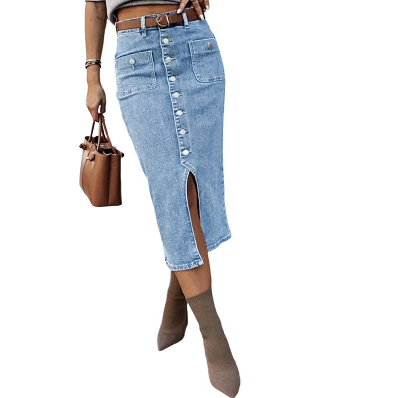 ⏳Time-Limited Special⏰High-Waist Button-Front Denim Skirt