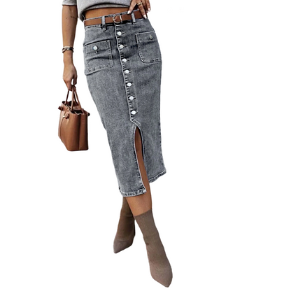 ⏳Time-Limited Special⏰High-Waist Button-Front Denim Skirt