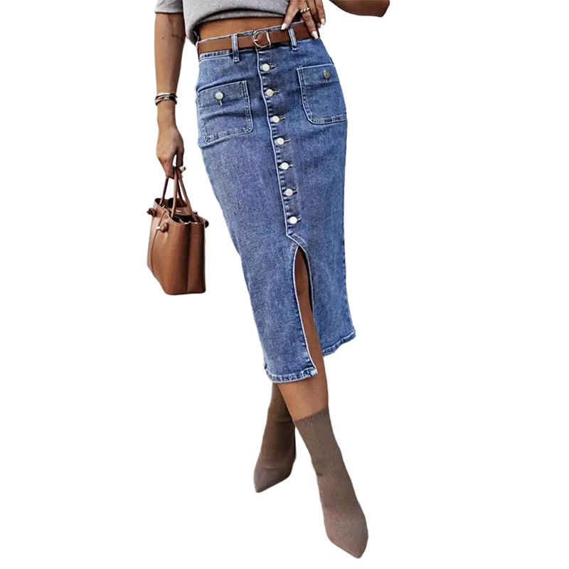 ⏳Time-Limited Special⏰High-Waist Button-Front Denim Skirt