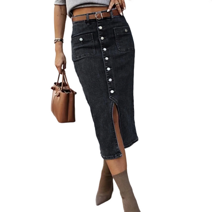 ⏳Time-Limited Special⏰High-Waist Button-Front Denim Skirt