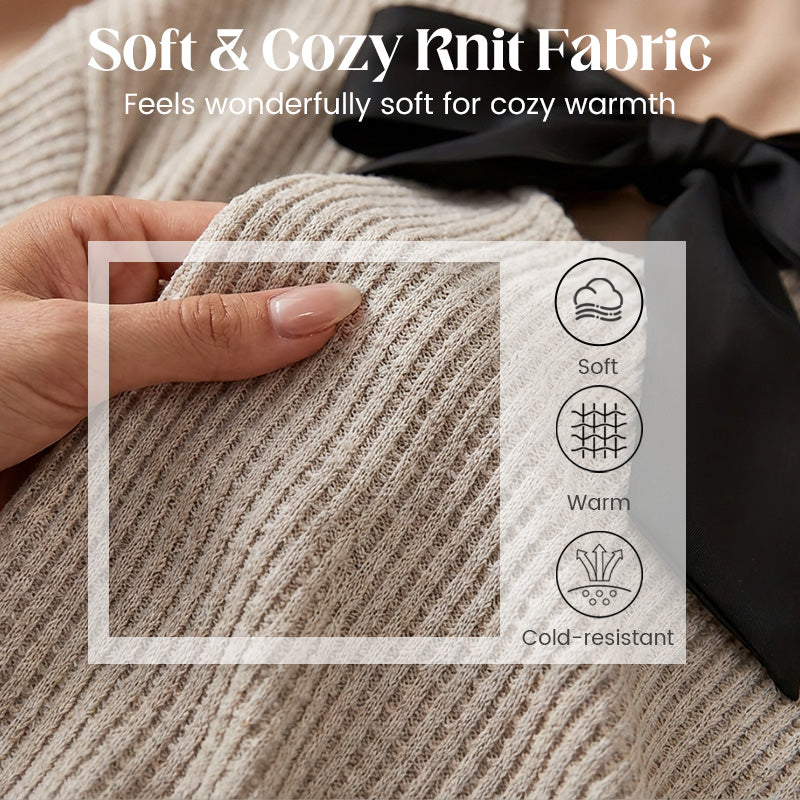 Women's V-Neck Sweater with Elegant Back Bow Tie