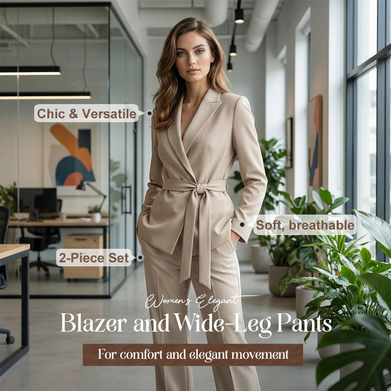 ⏳Time-Limited Special⏰Women's Elegant Tie-Waist Blazer & Wide-Leg Pants Suit Set – Flattering Silhouette, Breathable Fabric & Effortless Versatility ✨👗