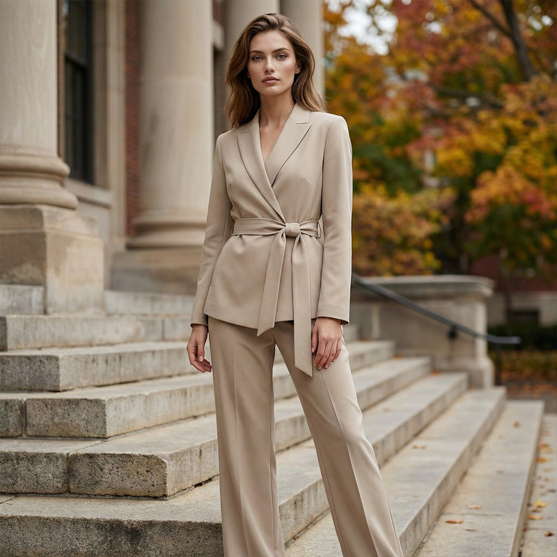 ⏳Time-Limited Special⏰Women's Elegant Tie-Waist Blazer & Wide-Leg Pants Suit Set – Flattering Silhouette, Breathable Fabric & Effortless Versatility ✨👗