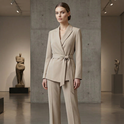 ⏳Time-Limited Special⏰Women's Elegant Tie-Waist Blazer & Wide-Leg Pants Suit Set – Flattering Silhouette, Breathable Fabric & Effortless Versatility ✨👗