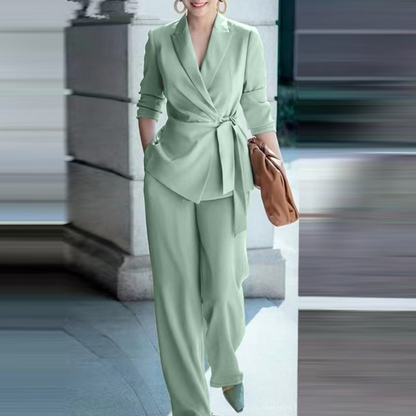 ⏳Time-Limited Special⏰Women's Elegant Tie-Waist Blazer & Wide-Leg Pants Suit Set – Flattering Silhouette, Breathable Fabric & Effortless Versatility ✨👗