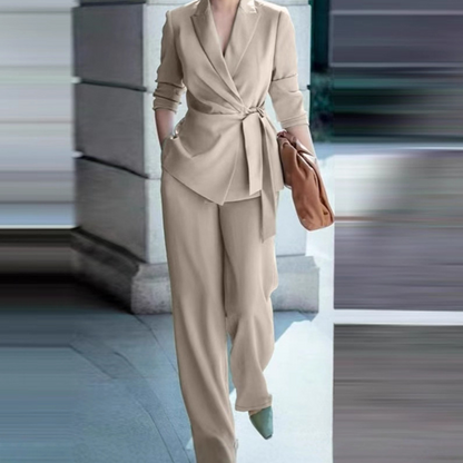 ⏳Time-Limited Special⏰Women's Elegant Tie-Waist Blazer & Wide-Leg Pants Suit Set – Flattering Silhouette, Breathable Fabric & Effortless Versatility ✨👗