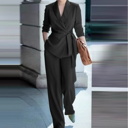 ⏳Time-Limited Special⏰Women's Elegant Tie-Waist Blazer & Wide-Leg Pants Suit Set – Flattering Silhouette, Breathable Fabric & Effortless Versatility ✨👗