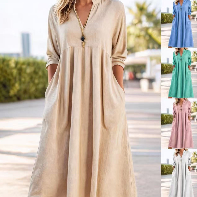 ⏳Time-Limited Special⏰Women's Casual V-Neck Midi Dress with Pockets
