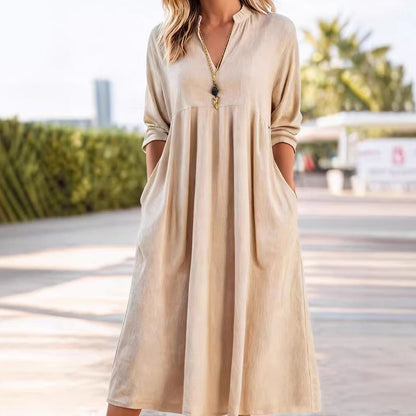 ⏳Time-Limited Special⏰Women's Casual V-Neck Midi Dress with Pockets
