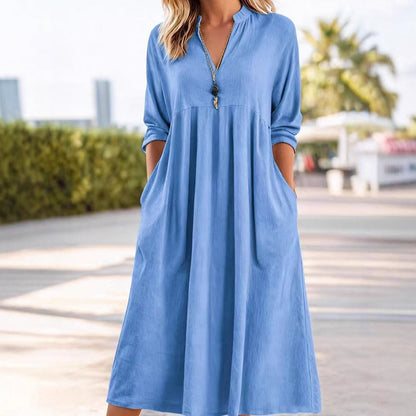 ⏳Time-Limited Special⏰Women's Casual V-Neck Midi Dress with Pockets
