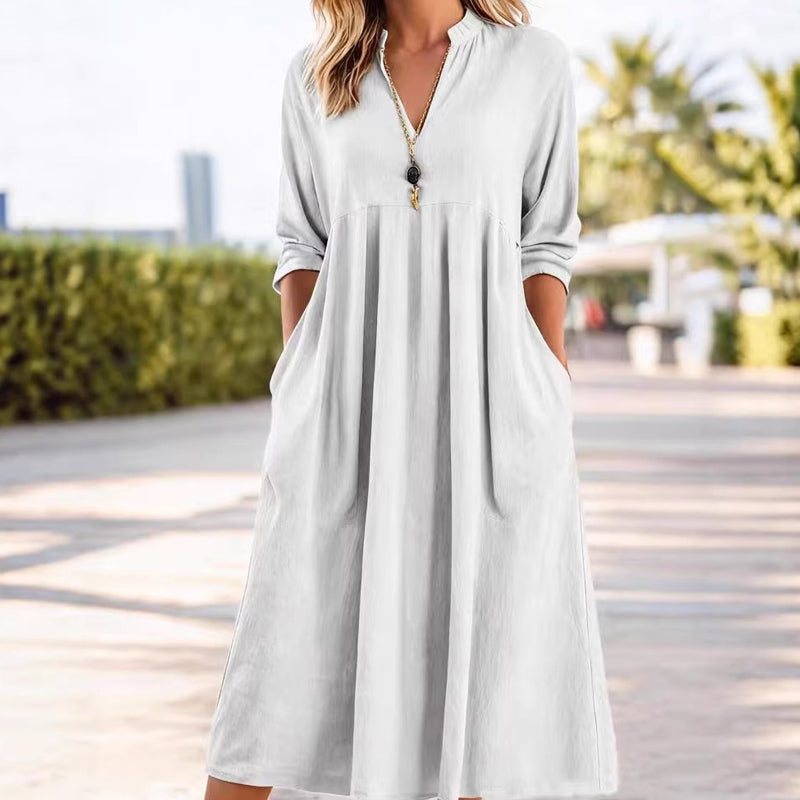 ⏳Time-Limited Special⏰Women's Casual V-Neck Midi Dress with Pockets