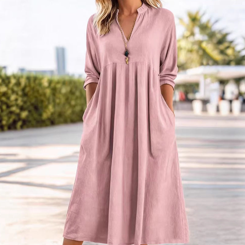 ⏳Time-Limited Special⏰Women's Casual V-Neck Midi Dress with Pockets