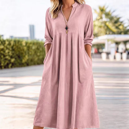 ⏳Time-Limited Special⏰Women's Casual V-Neck Midi Dress with Pockets