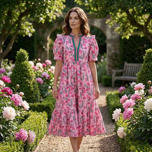 ⏳Time-Limited Special⏰Women's Floral Puff Sleeve Maxi Dress – Flowy Tiered Silhouette, V-Neck & Breathable Polyester (S–3XL) 🌸👗