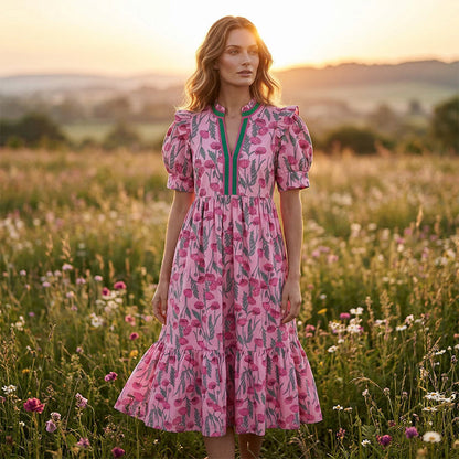 ⏳Time-Limited Special⏰Women's Floral Puff Sleeve Maxi Dress – Flowy Tiered Silhouette, V-Neck & Breathable Polyester (S–3XL) 🌸👗