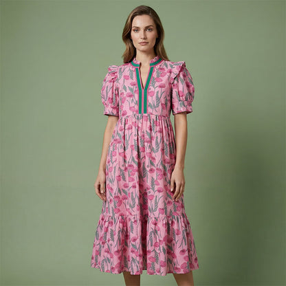 ⏳Time-Limited Special⏰Women's Floral Puff Sleeve Maxi Dress – Flowy Tiered Silhouette, V-Neck & Breathable Polyester (S–3XL) 🌸👗