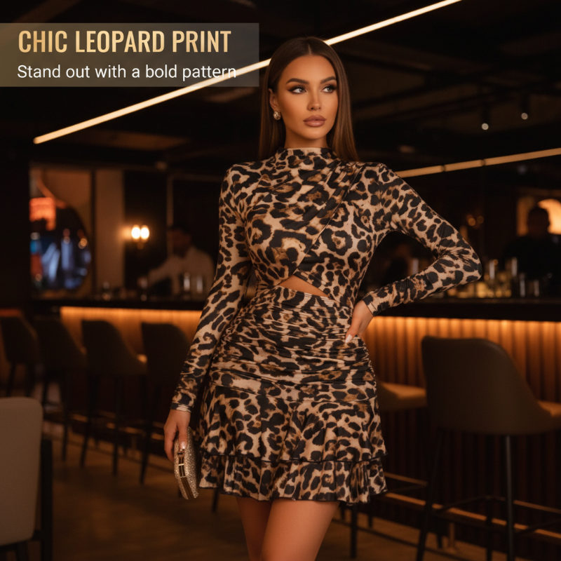 ⏳Time-Limited Special⏰Leopard Print Ruched Mini Dress – Soft stretch, tummy-flattering ruching. Chic print, playful length. Perfect for dinners or parties. 🐆✨