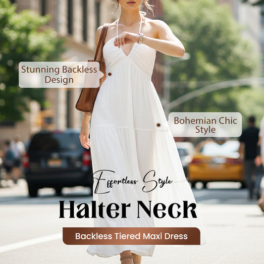 ⏳Time-Limited Special⏰Halter Neck Backless Tiered Maxi Dress