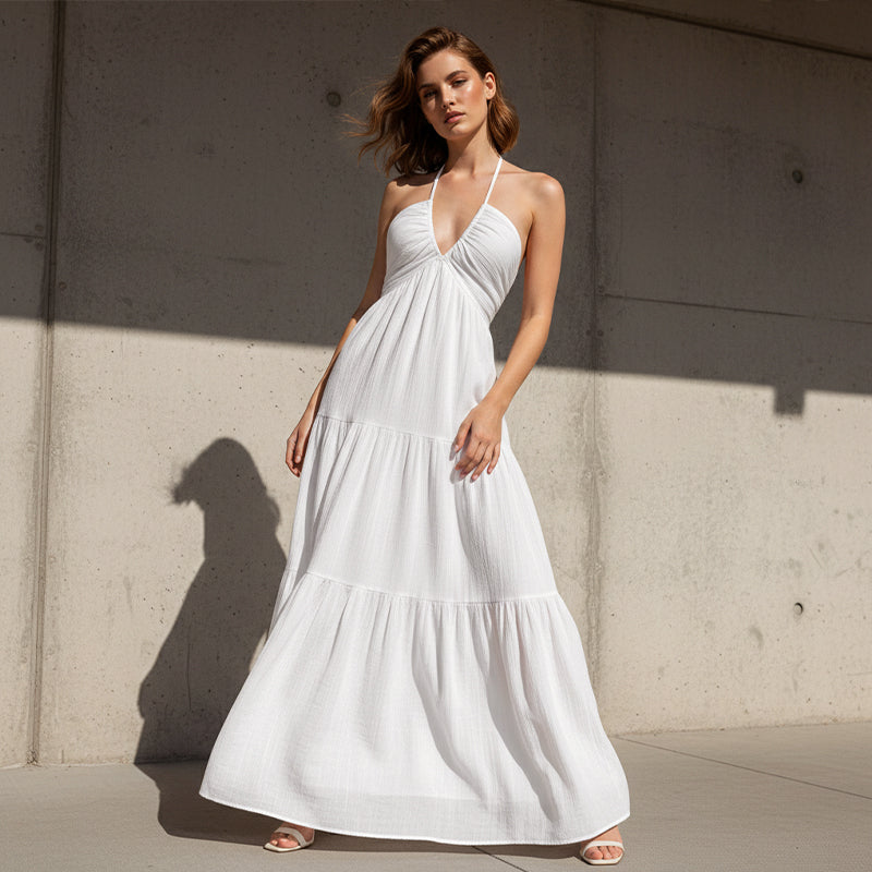 ⏳Time-Limited Special⏰Halter Neck Backless Tiered Maxi Dress