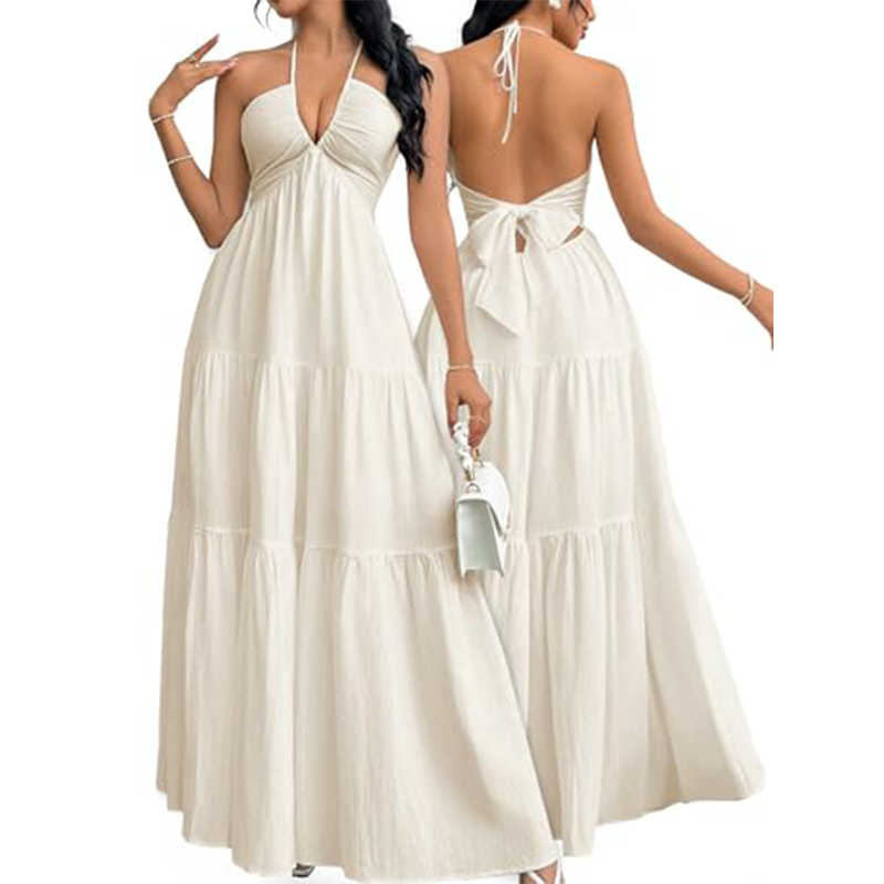 ⏳Time-Limited Special⏰Halter Neck Backless Tiered Maxi Dress