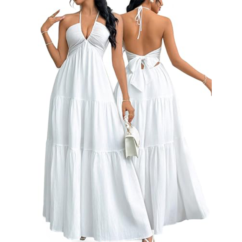 ⏳Time-Limited Special⏰Halter Neck Backless Tiered Maxi Dress