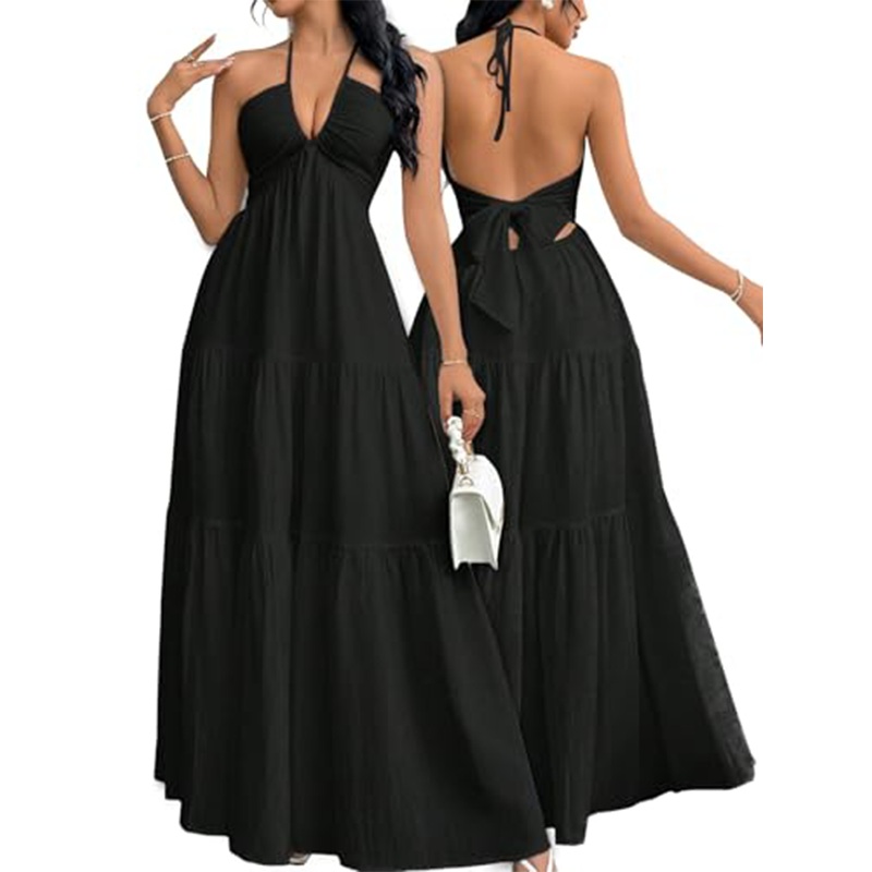 ⏳Time-Limited Special⏰Halter Neck Backless Tiered Maxi Dress
