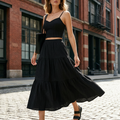 ⏳Time-Limited Special⏰High Waist A-Line Skirt and Cami Top Set – Tiered Skirt, Crinkle Fabric, Boho-Chic ✨