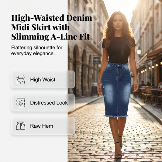⏳Time-Limited Special⏰Vintage A-Line Frayed Hem Denim Skirt – Flattering High Waist & Trendy Look