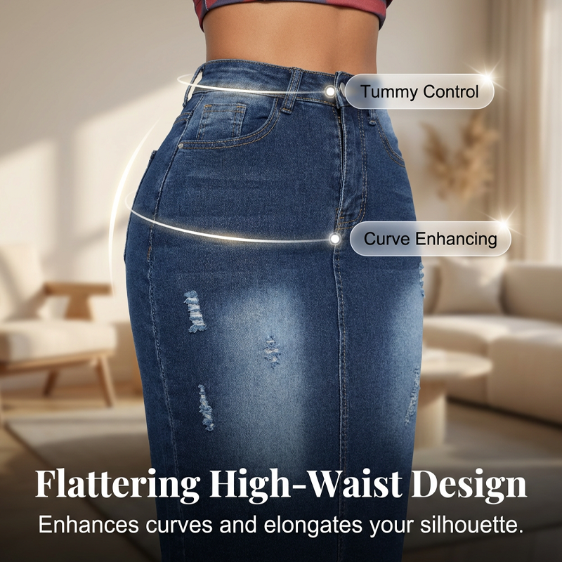 ⏳Time-Limited Special⏰Vintage A-Line Frayed Hem Denim Skirt – Flattering High Waist & Trendy Look