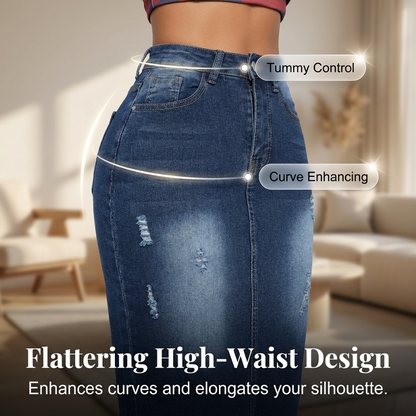 ⏳Time-Limited Special⏰Vintage A-Line Frayed Hem Denim Skirt – Flattering High Waist & Trendy Look