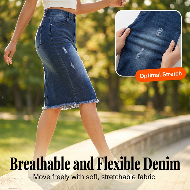 ⏳Time-Limited Special⏰Vintage A-Line Frayed Hem Denim Skirt – Flattering High Waist & Trendy Look
