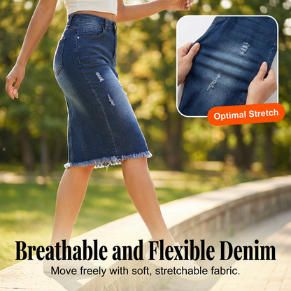 ⏳Time-Limited Special⏰Vintage A-Line Frayed Hem Denim Skirt – Flattering High Waist & Trendy Look