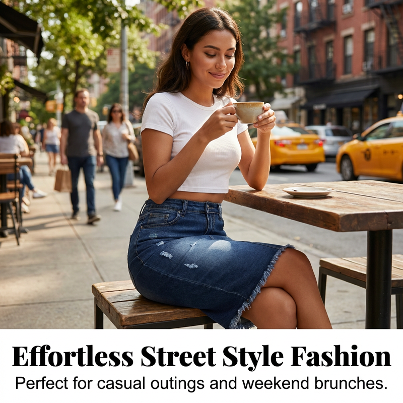⏳Time-Limited Special⏰Vintage A-Line Frayed Hem Denim Skirt – Flattering High Waist & Trendy Look
