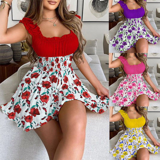 ⏳Time-Limited Special⏰Summer Floral Print Smocked Waist Mini Dress