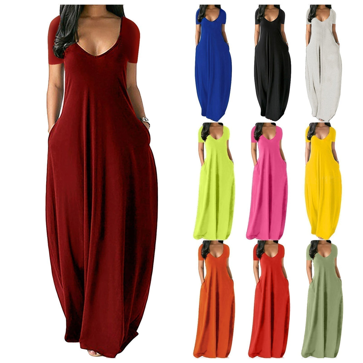 ⏳Time-Limited Special⏰Women's Round Neck Short Sleeve Casual Soft Fabric Long Dress