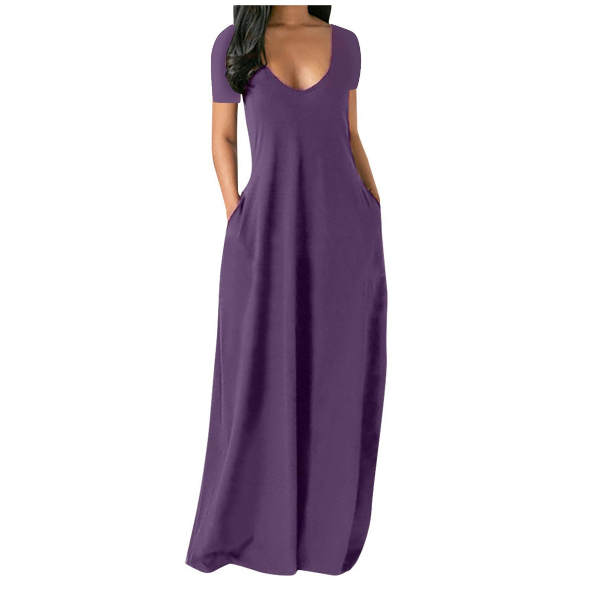 ⏳Time-Limited Special⏰Women's Round Neck Short Sleeve Casual Soft Fabric Long Dress