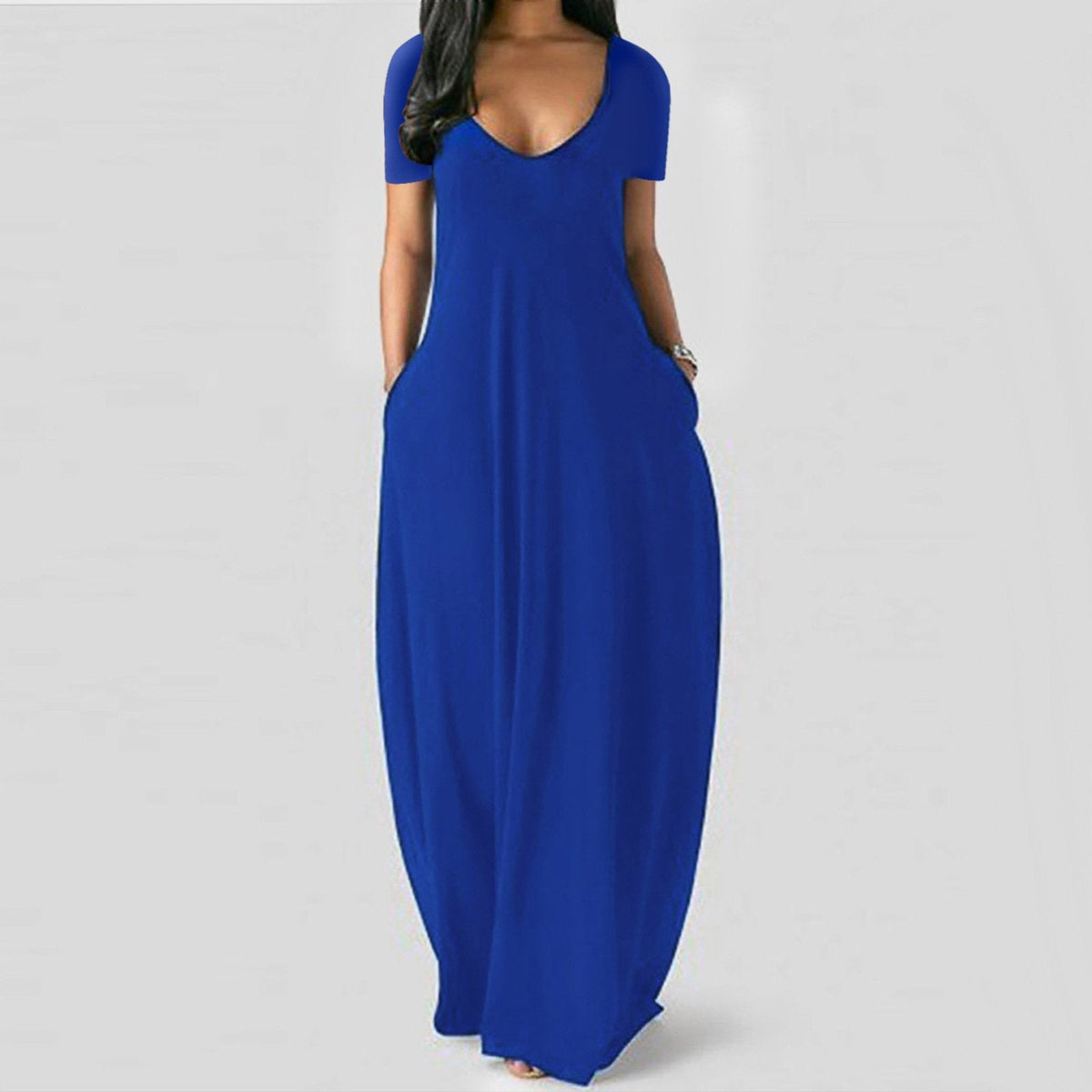 ⏳Time-Limited Special⏰Women's Round Neck Short Sleeve Casual Soft Fabric Long Dress