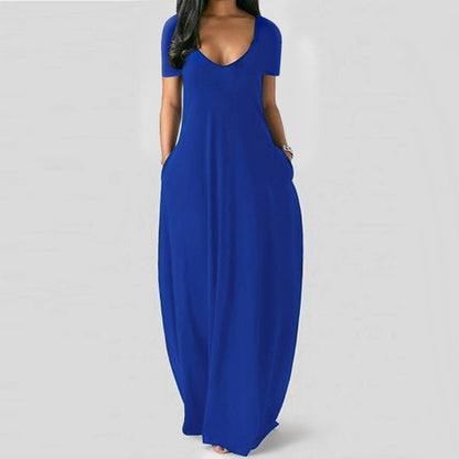 ⏳Time-Limited Special⏰Women's Round Neck Short Sleeve Casual Soft Fabric Long Dress