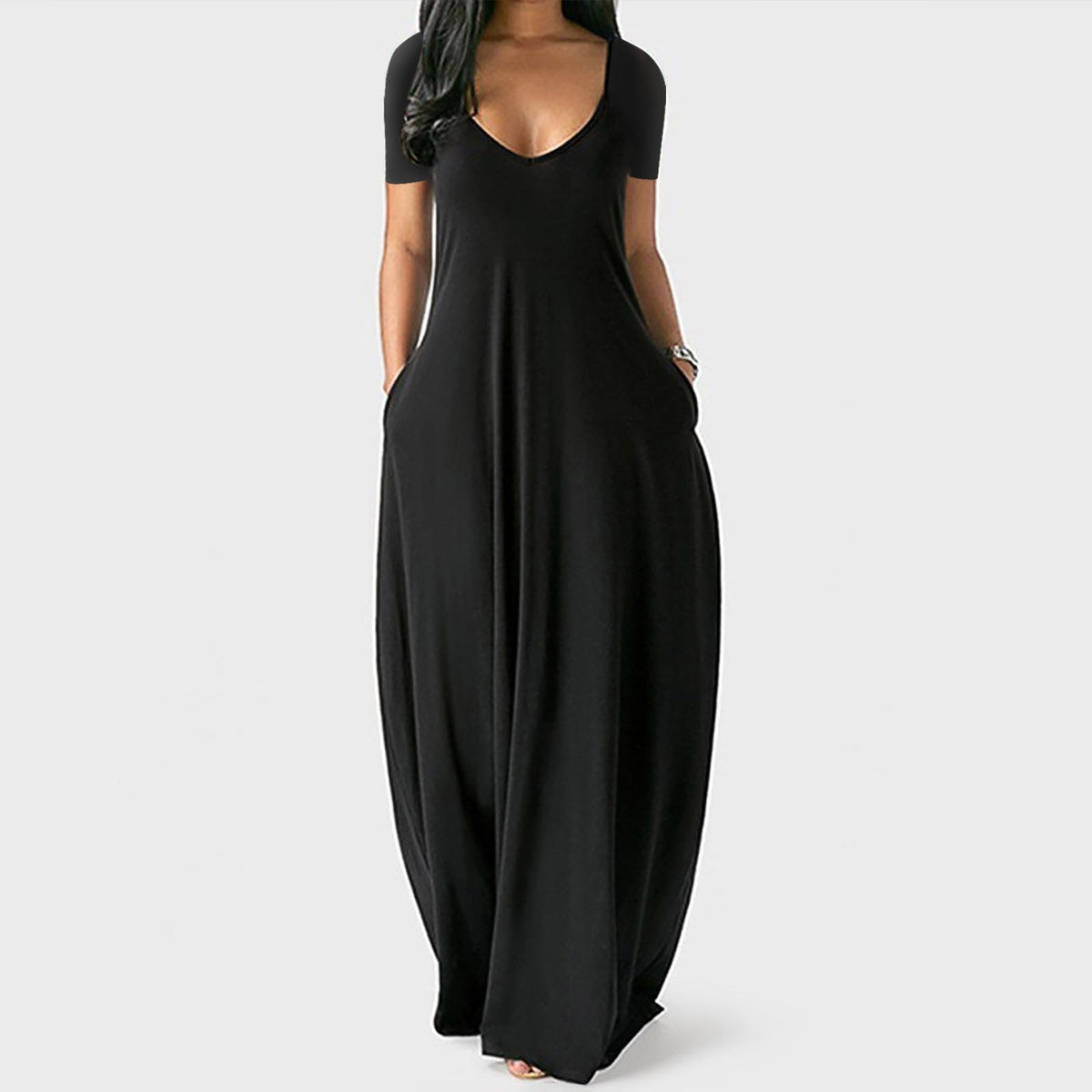 ⏳Time-Limited Special⏰Women's Round Neck Short Sleeve Casual Soft Fabric Long Dress