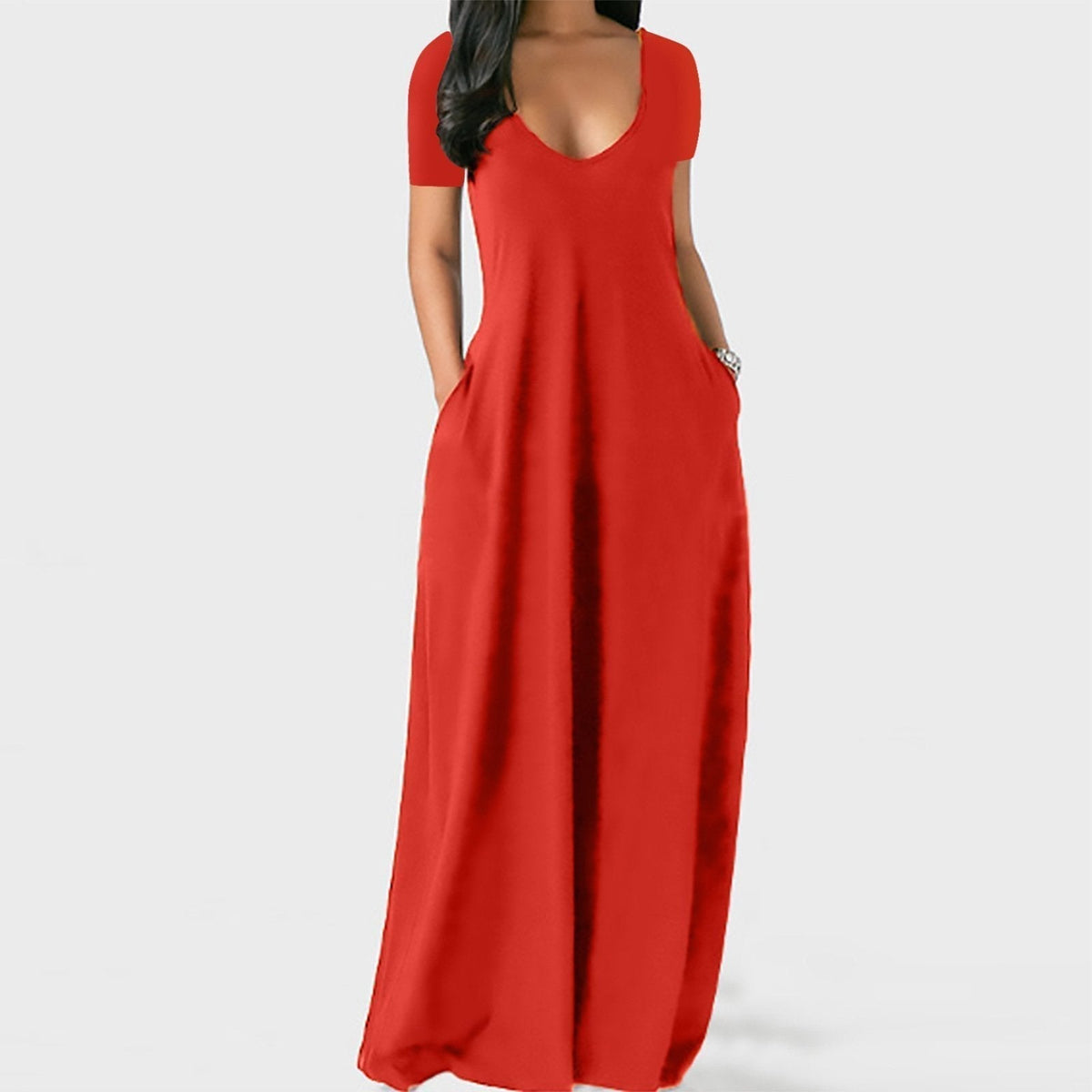 ⏳Time-Limited Special⏰Women's Round Neck Short Sleeve Casual Soft Fabric Long Dress