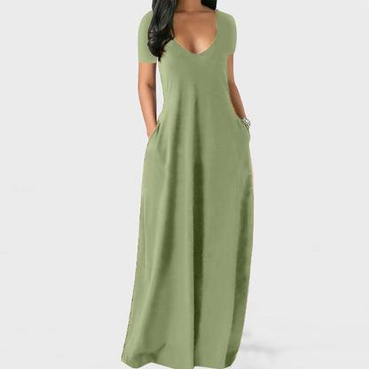 ⏳Time-Limited Special⏰Women's Round Neck Short Sleeve Casual Soft Fabric Long Dress