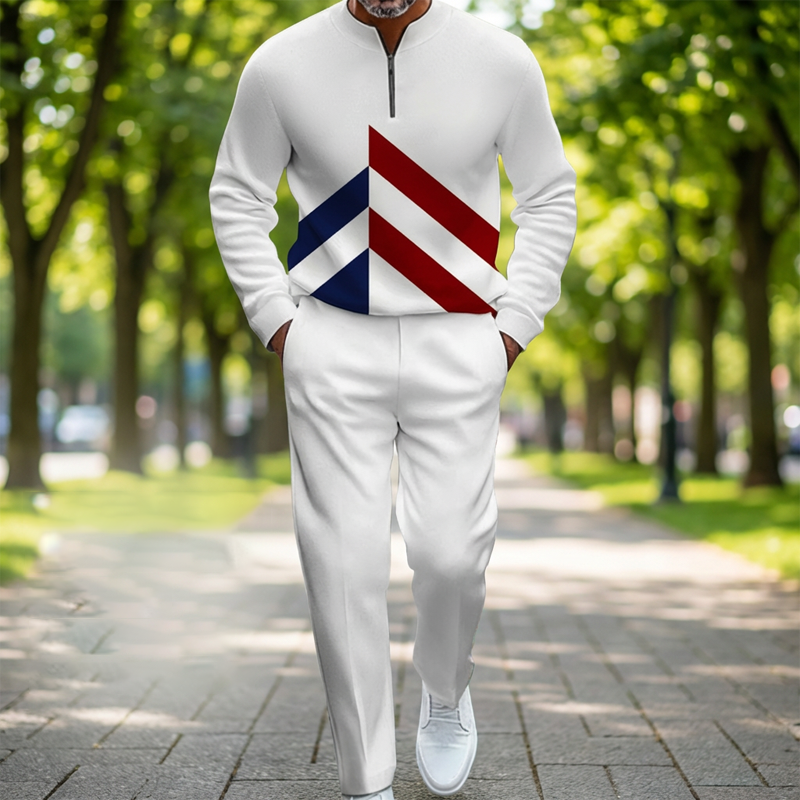 ⏳Time-Limited Special⏰Men's Half-Zip Color Block Tracksuit Set