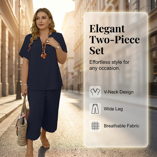 ⏳Time-Limited Special⏰Women's Casual Short Sleeve Top & Wide Leg Pants Set