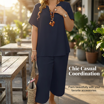 ⏳Time-Limited Special⏰Women's Casual Short Sleeve Top & Wide Leg Pants Set
