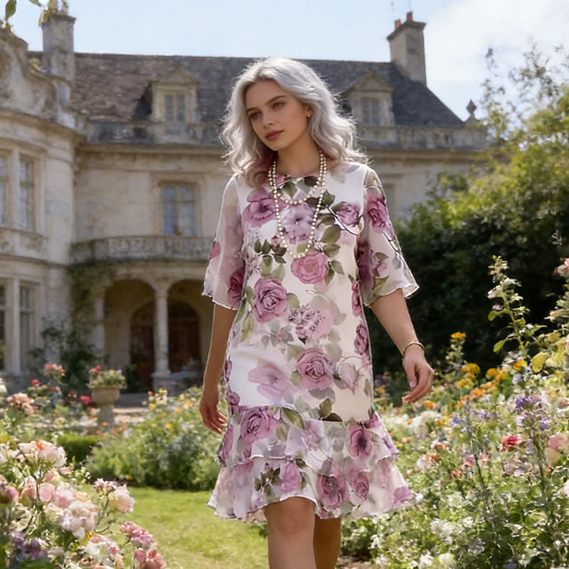 ⏳Time-Limited Special⏰Women's Floral Print Half-Sleeve Tiered Ruffle Dress