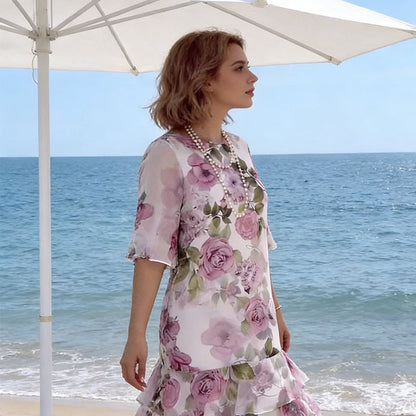 ⏳Time-Limited Special⏰Women's Floral Print Half-Sleeve Tiered Ruffle Dress
