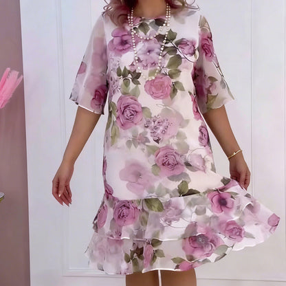 ⏳Time-Limited Special⏰Women's Floral Print Half-Sleeve Tiered Ruffle Dress