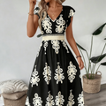 ⏳Time-Limited Special⏰Women's V-Neck Baroque Print Flowy Maxi Dress