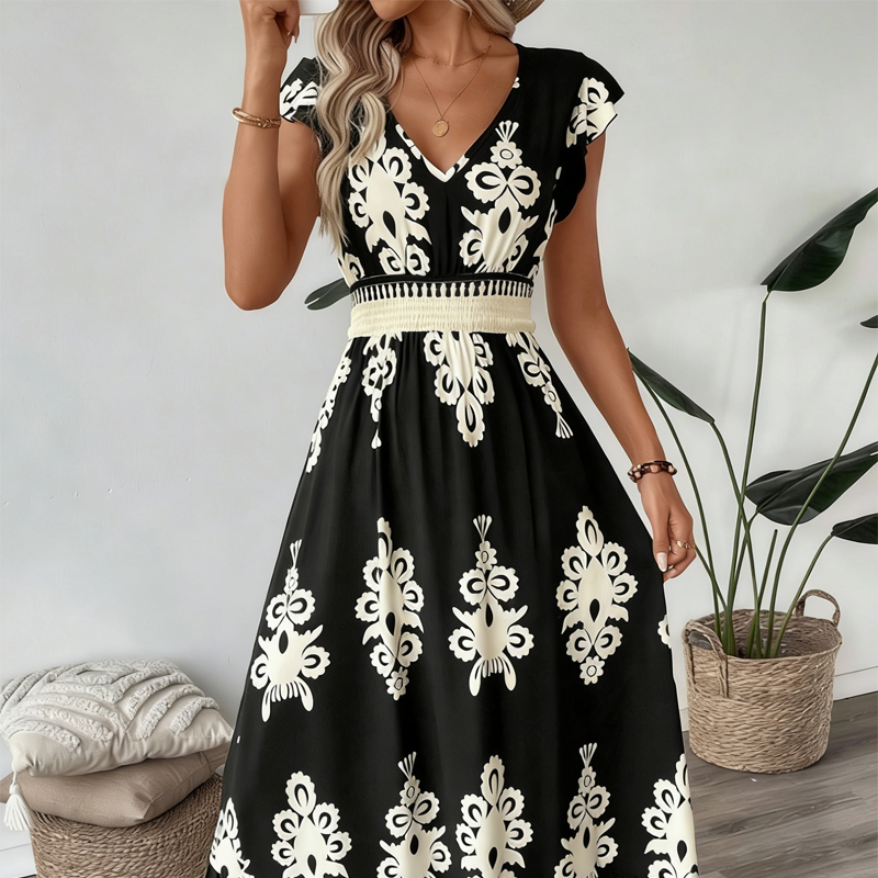 ⏳Time-Limited Special⏰Women's V-Neck Baroque Print Flowy Maxi Dress