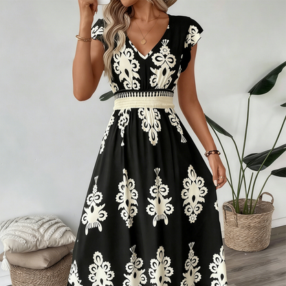 ⏳Time-Limited Special⏰Women's V-Neck Baroque Print Flowy Maxi Dress